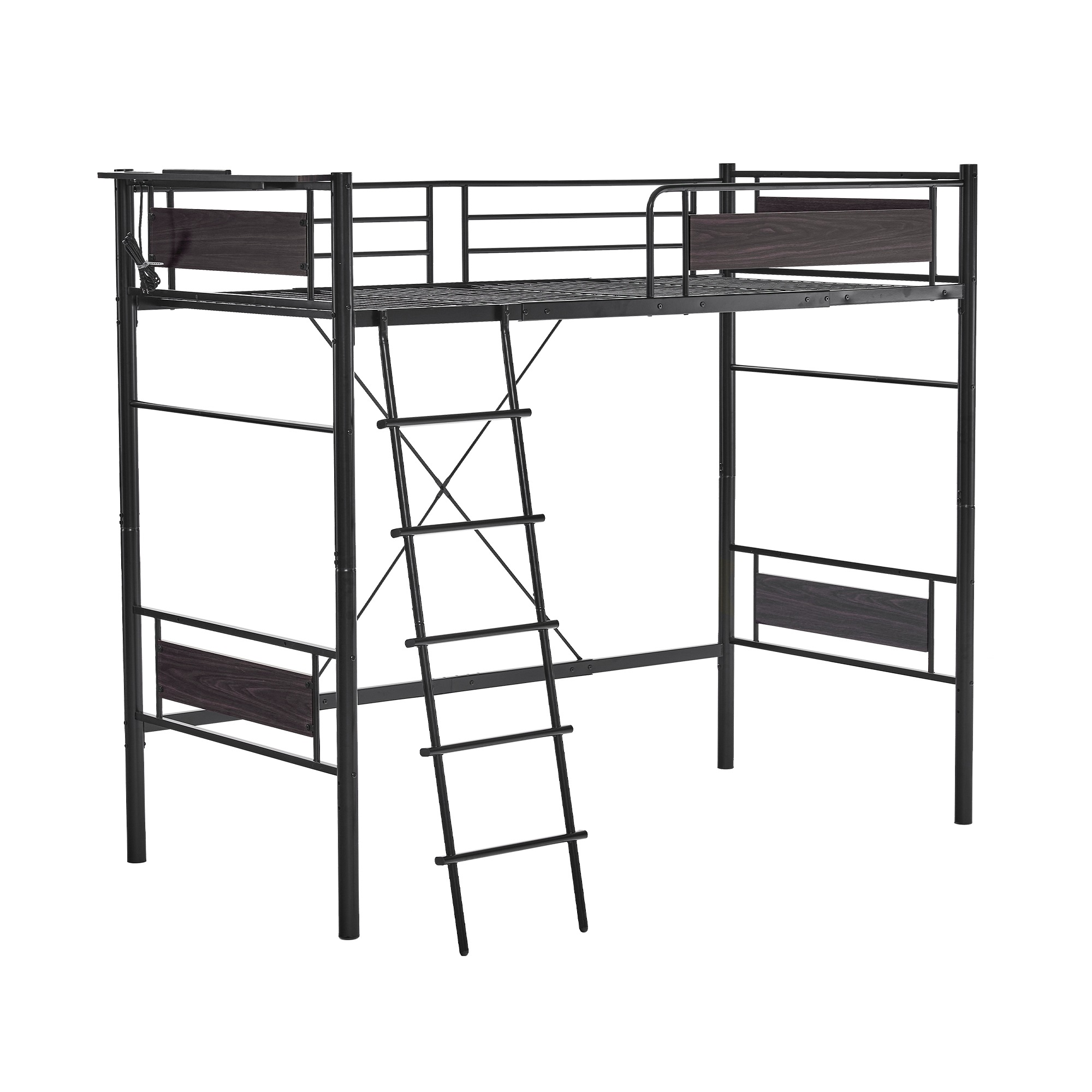 コンセント付き 一人用 ロフトベッド 耐荷重150kg 高さ180cm 北欧風 スチール 耐震