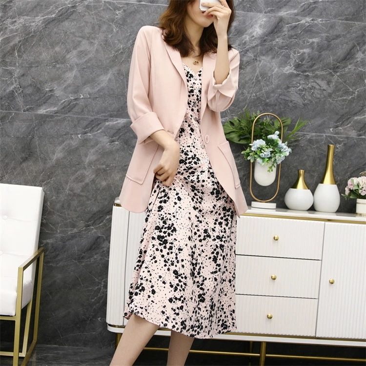 新规入荷続々 入学式 ママスーツ セットアップ テーラードジャケット 花柄ワンピース キャミソールワンピース 七分袖 スーツジャケット 春夏 2点セット 40代 レディース スーツ キレイめ 30代