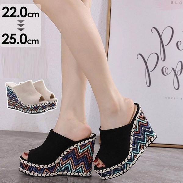 【夏セール！】ウェッジソール ミュール サンダル レディース 旅行 厚底サンダル ミュール サボ ヒール 黒 コンフォートサンダル サボサンダル オープントゥ フラットフォーム パーティー 仕事靴 夏