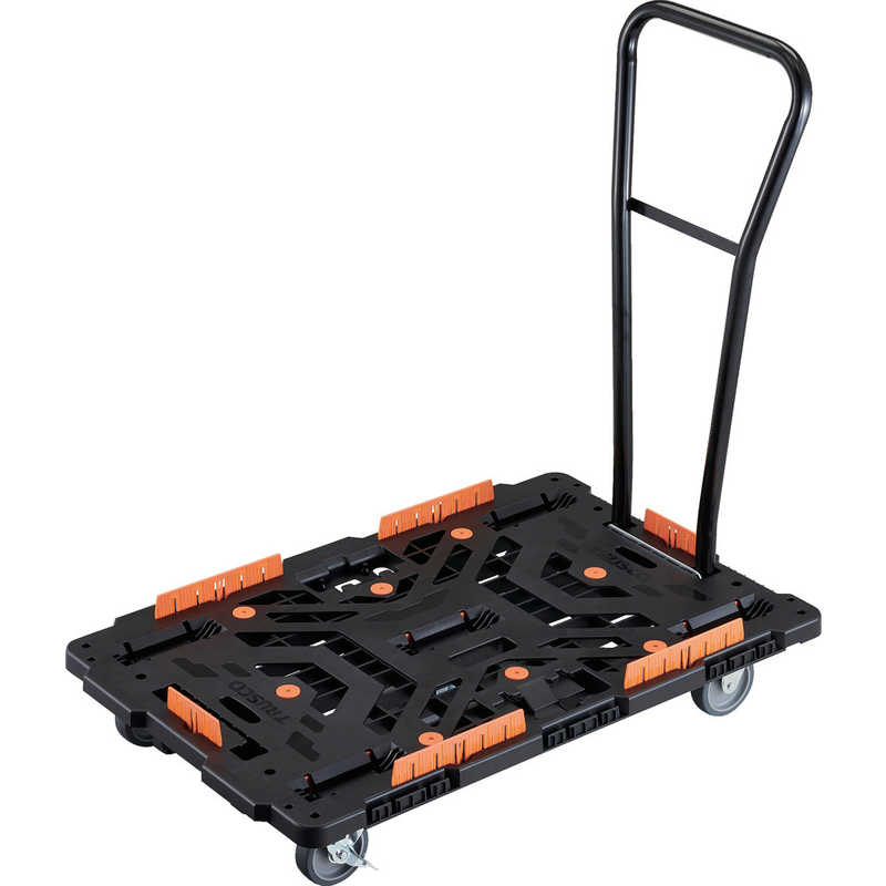 トラスコ中山　TRUSCO連結式樹脂製平台車ビートル900X600自在3輪内2輪ストッパー付脱着式ハンドル付柵付 　BT900KJ3S2HE100