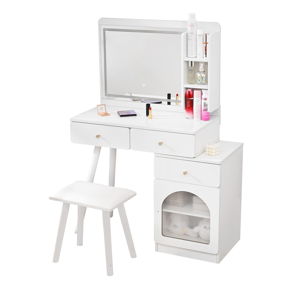 ドレッサー 化粧台 テーブル 鏡台 メイク台 LEDライト付き 3色LED スツール付き 引き出し 収納 サイド収納 メイク台 シンプル 姫系 大容量 可愛い
