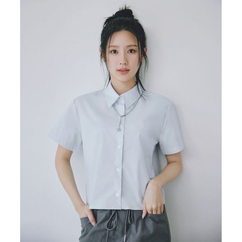 CITY BREEZEリンクルフリー半袖クロップシャツ_SKY BLUE