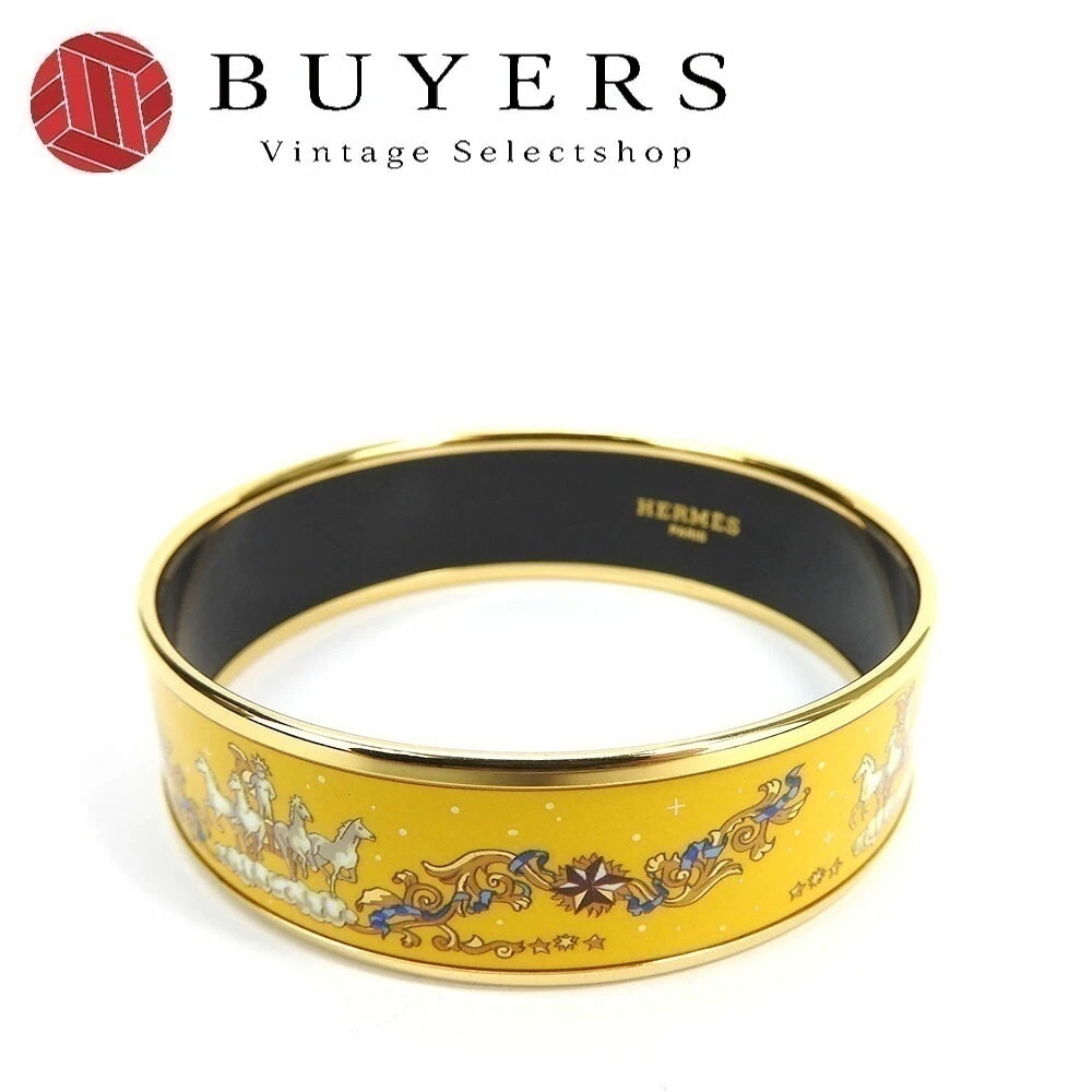 中古エルメス エマイユ バングル ブレスレット アクセサリー ジュエリー 小物 七宝焼き メッキ GP ゴールド イエロー レディース 女性 hermes bangle accessories gol