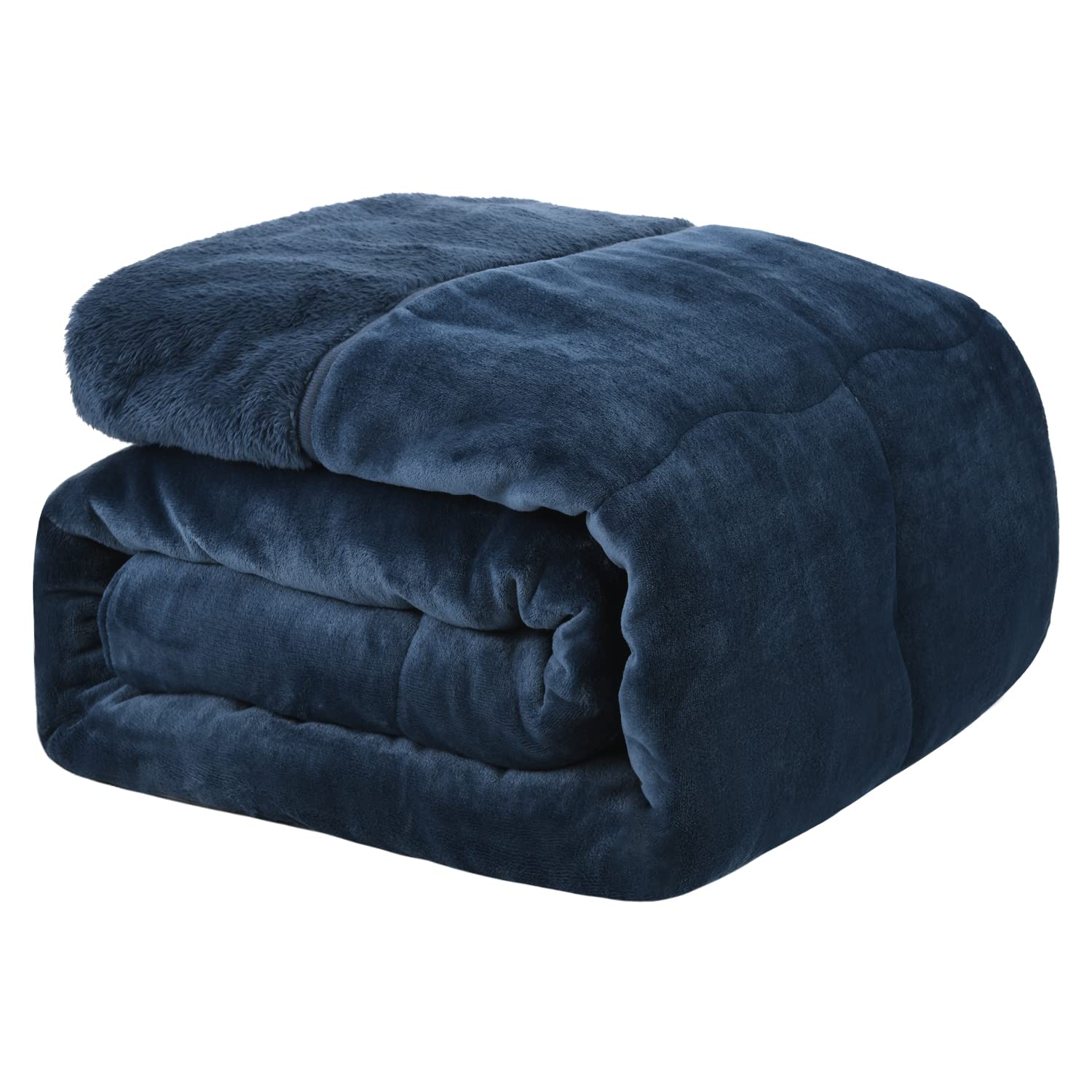 クモリ(Kumori) あったか毛布 二枚合わせ 掛け毛布 厚手 真冬もうふ ふわふわ フランネル ブランケット 吸湿発熱 静電防止 襟付き 丸洗いOK (ネイビー ダブル・180X200cm)