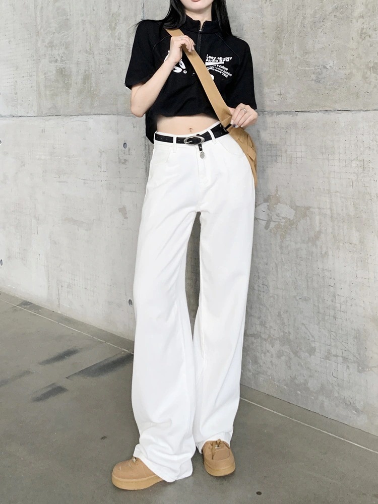ハイウエストワイドレッグホワイトジーンズ女性年春春冬春と春の新lしい摩耗ニュートラルストレート緩い長くドラッグパンツ 4,721円