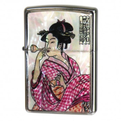 ZIPPO フレーム貝貼りエポ ビードロを吹く女