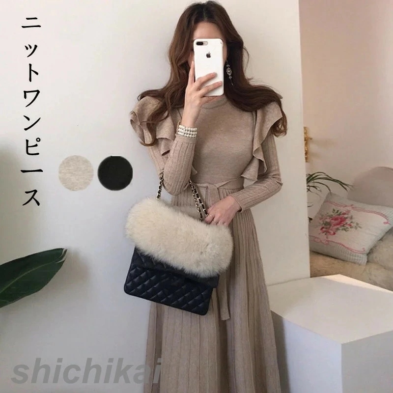 40代 伸縮性 通勤 50代 THOM WILLS ニットワンピース 上品 着やせ効果 30代 秋冬 長袖リブニット 長袖 レディースファッション 6,716円