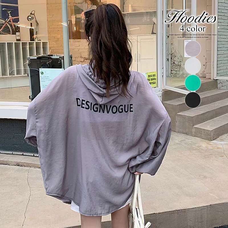 [迅速な配達][限時割!引!]パーカー 長袖 シアー素材 レインコート 薄手ブルゾン ブルゾン アウター レディース ボタンダウン 薄手 カジュアル おしゃれ フードつき ロゴ ミドル丈 紫外線防止対