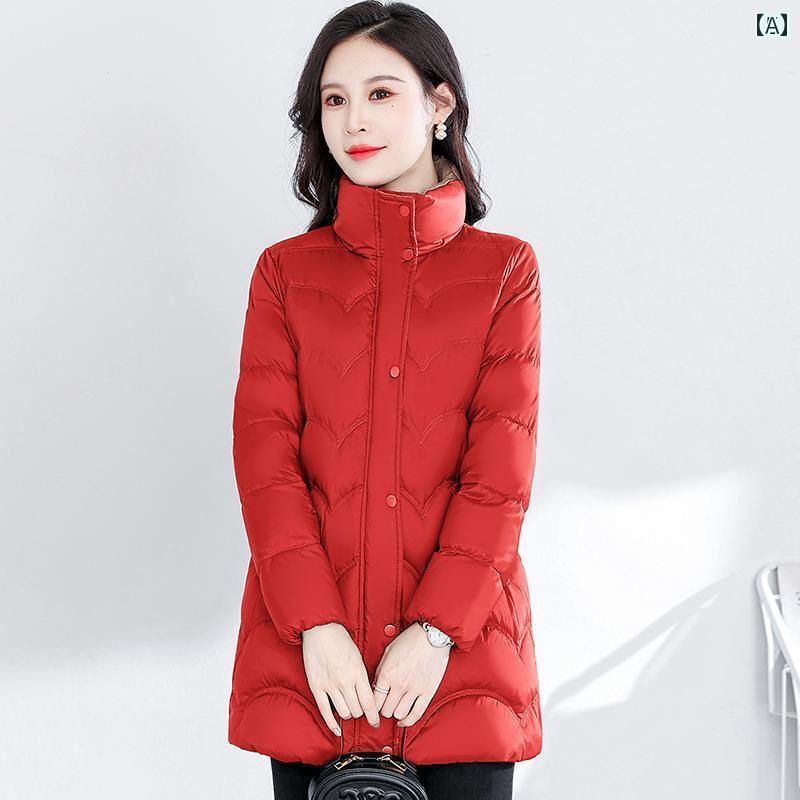 ジャケット ダウンジャケット レディース ダウン 女性 冬服 服 エレガント 対照的 色 スタンドカラー ホワイト ダック ダウン