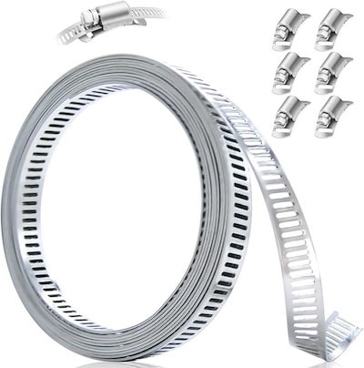 他サイト： ステンレスバンド ダクトバンド ホースバンド 8mm幅 クランプ 自在バンド 長さ3m 留め具 6個の商品画像