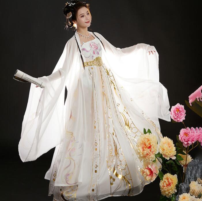 漢服 コスプレ レディース 古風ドレス 中国古代 お嬢様ドレス 春夏秋 コスプレ衣装 華流 唐装漢服 ハロウィン コスプレ衣装 コスチューム 刺繍 ドレス＋羽織＋ベルト ホワイト 3点セット