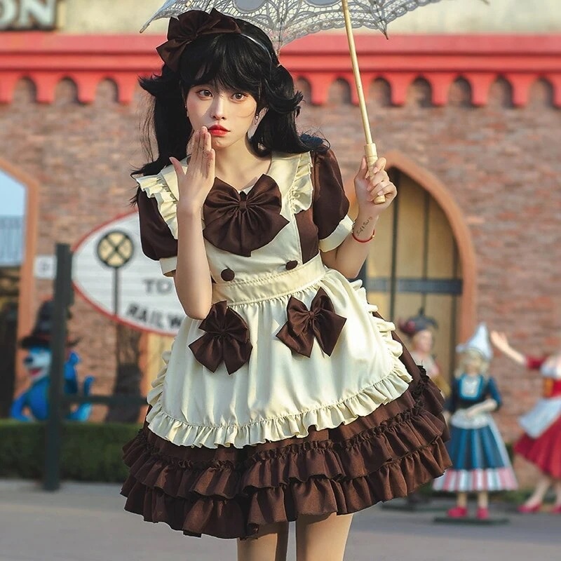 日本の茶色のメイドレディーススーツビッグボスロリータメイドかわいいロリータドレスラージサイズcos ワンピース