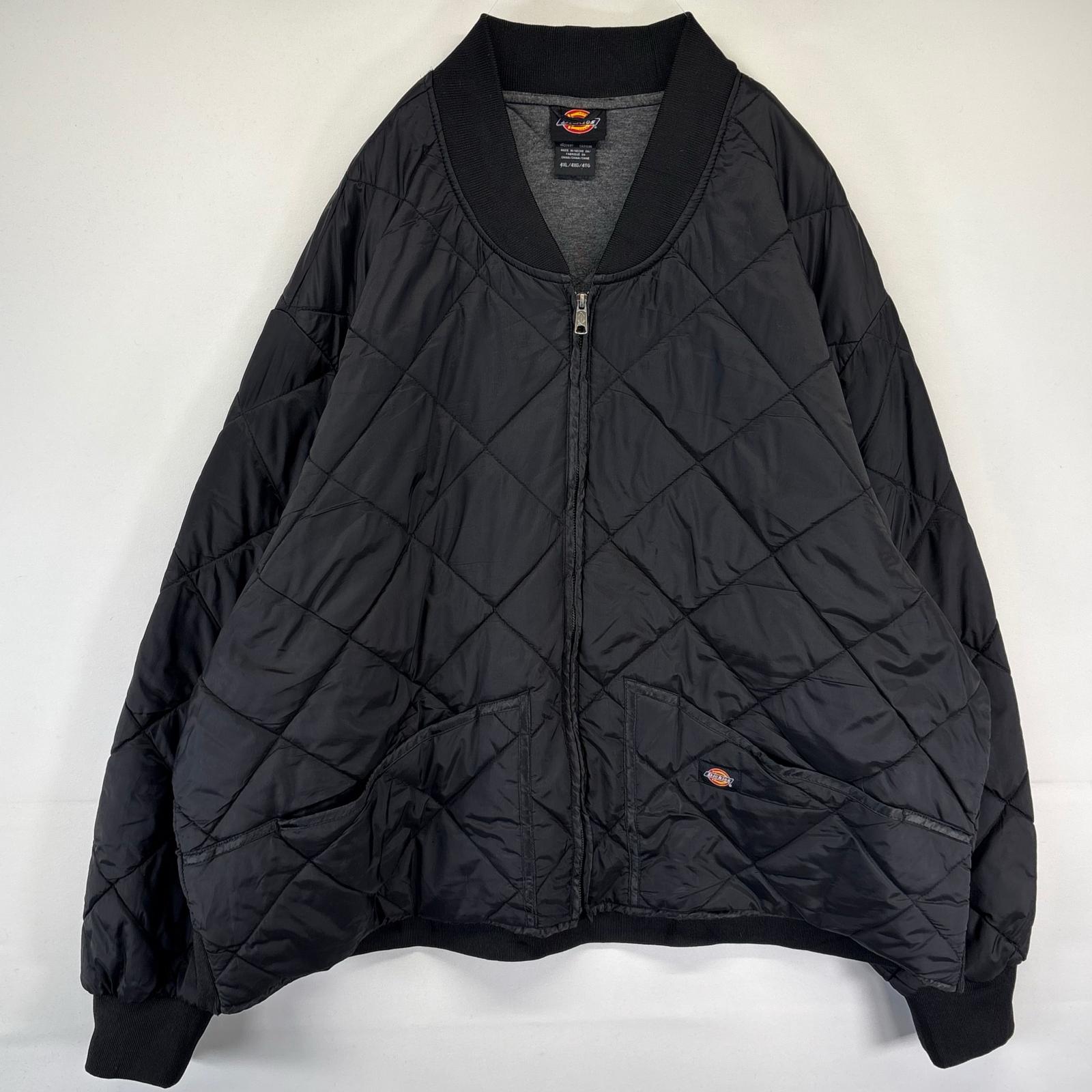 古着 ナイロンジャケット キルティング 中綿ワークジャケット ブルゾン 大きいサイズ フルジップ 4XL ブラック メンズ