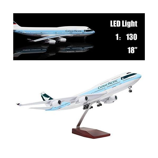 LESES 46cm 1:130 Scale Diecast Plane Model Hongkong Cathay Pacific B747 with LED Light Super Simulat