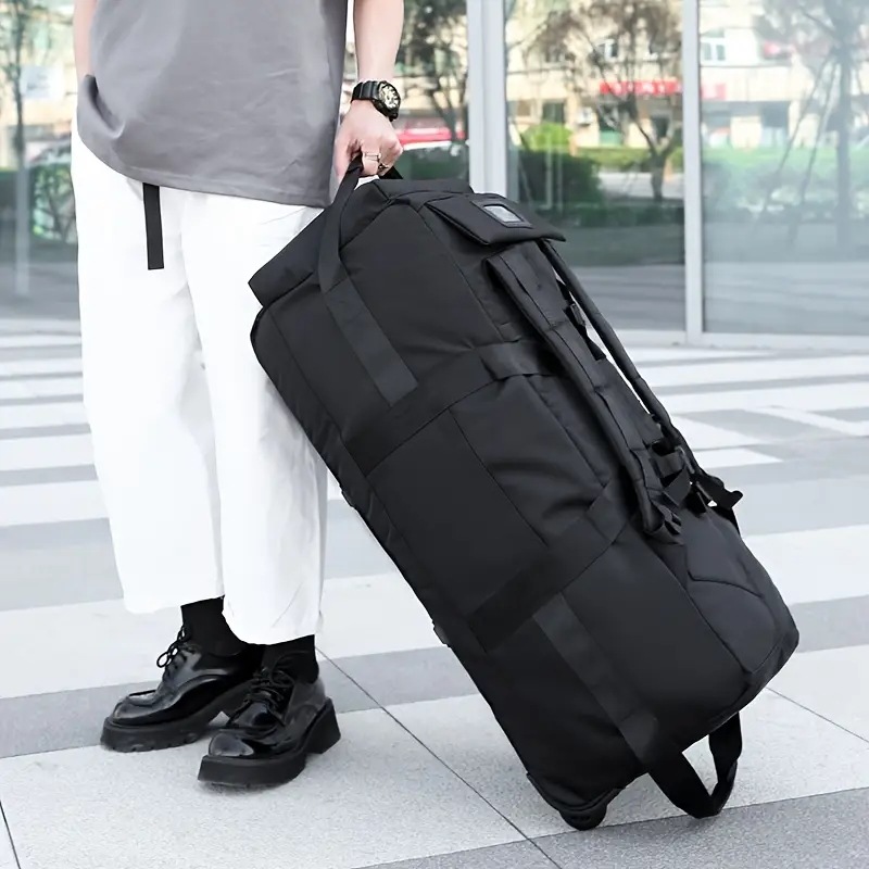 1個 巨大 多機能 トラベルバッグ 厚手生地 スーパー大容量 収納バッグ 隠しショルダーストラップ付き 巨大登山バッグ 2輪付き ドキュメント収納 厚手オックスフォードクロス バックル固定 外出用 大