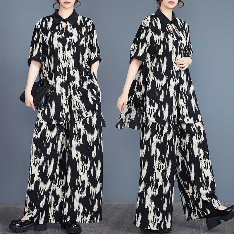 体型カバー 「ファットガール」 セットアップ 2024夏 2 大きいサイズ メガ割 レディース ワイドパンツ 上下セット