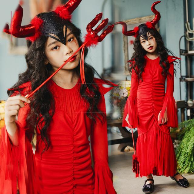ハロウィン 衣装 魔女 キッズ 小悪魔 メイド 悪魔 帽子 ロングワンピースコスプレ ハロウィン衣装 コスチューム コスプレ衣装 子供 女の子 子ども パーティー服 仮装 小悪魔 女の子 ウィッチ お