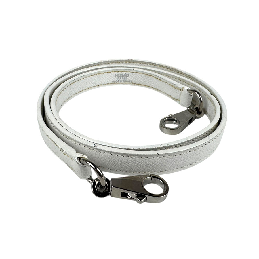 エルメス HERMES ショルダーストラップ ボリード用 ケリー用 ヴォーエプソン ホワイト シルバー ユニセックス z3853