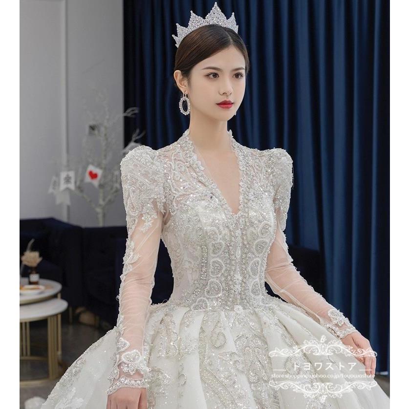 【急速出荷】ウェディングドレス プリンセスライン ウェディングドレス 安い 長袖 花嫁 ロングドレス 結婚式 ブライダル 宮廷風 披露宴 二次会 姫様 撮影 前撮り 海外