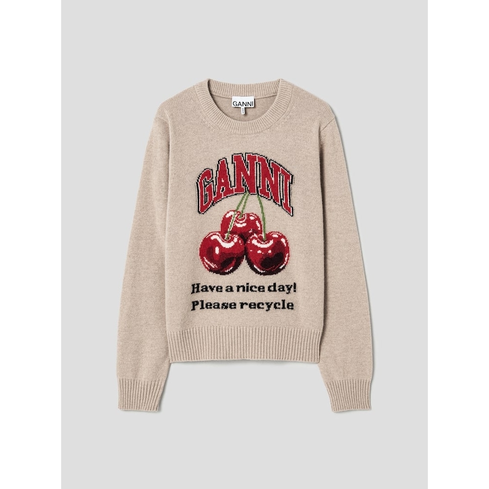 GANNI グラフィックウールミックスチェリークルーネック-サファリ FW24/QN4751R02A