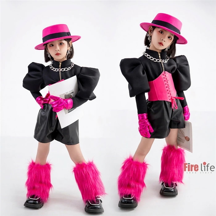 演出服 キッズダンス衣装 女の子 ファッションモデル 可愛い ピンク ブラック ジャズダンス 舞台 ステージ衣装 5,611円