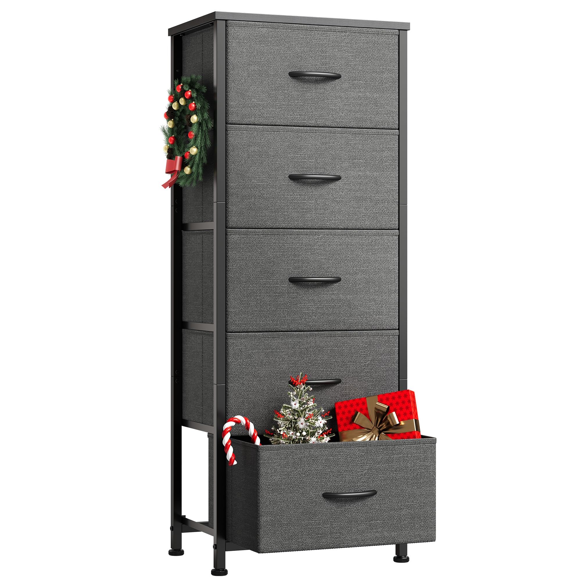 Maihail チェスト 5段 タンス 収納 引き出し 収納 洋服収納 洋服タンス チェスト スリム リビング 収納 箪笥 衣類収納 木製天板 組立簡単 転倒防止【幅45×奥行30×高さ118cm】黒