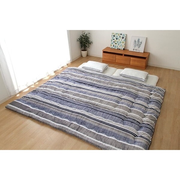 1181571040186 掛け 布団 ファミリー 対応 あったか だんらん ストライプ おしゃれ ニードルブルー 約190×190cm 2人 用 メーカー直送 5,170円