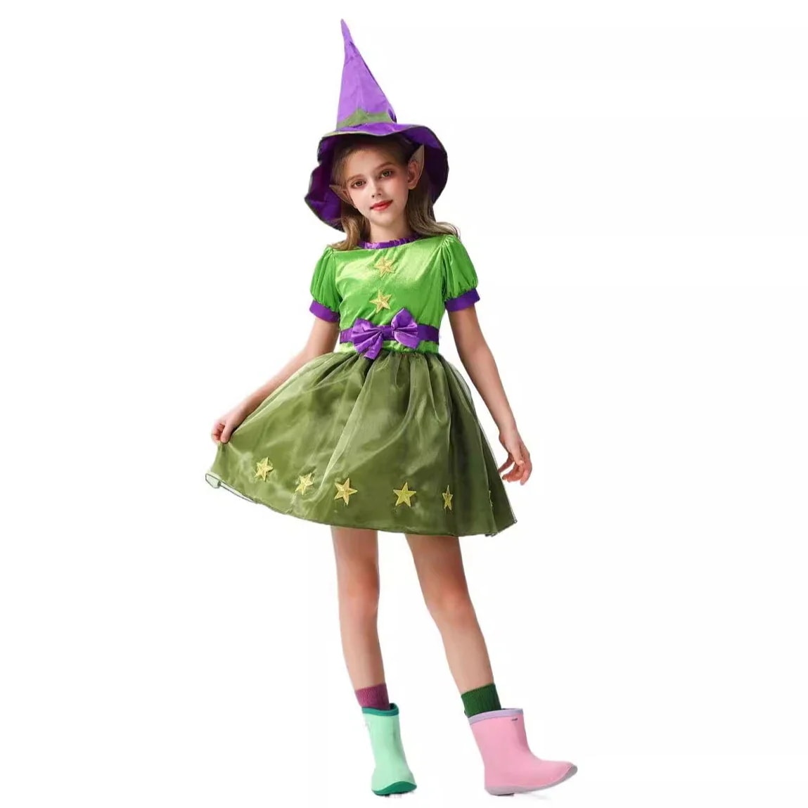 2024 欧米ハロウィン子供衣装女の子プリンセスコス素敵な妖精グリーンエルフ子供服ドレス