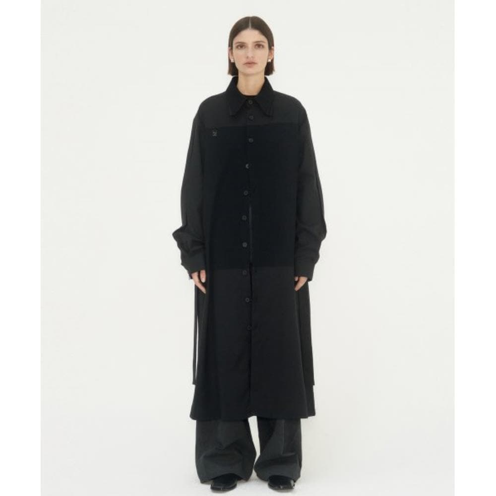 TREEMINGBIRD HalfAndHalf Collar Shirt OnePiece Black T