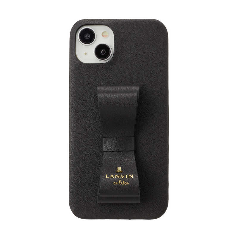 ランバン Slim Wrap Case Stand & Ring Ribbon iPhone 15 Plus LANVIN en Bleu Black LBBLKSRIP2367