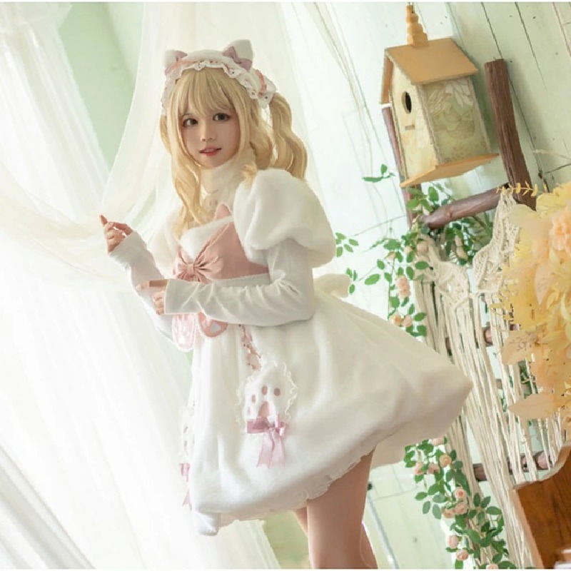 【2点セット】ロリータ ワンピース 半袖 秋冬 あったか ボア 甘ロリ 肉球 ネコ 猫耳 リボン ゆめかわ もこもこ 姫系 防寒 冬 モコモコ 日系 ソフトガール 可愛い ロリータ パフスリーブアウタ 7,718円