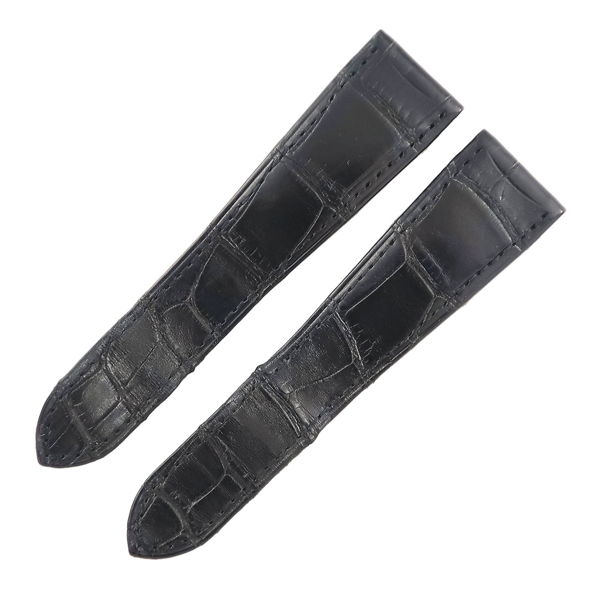 メンズ 純正 替え クロコ バンド ベルト ストラップ Dバックル用 23ｍｍ 黒 3年保証