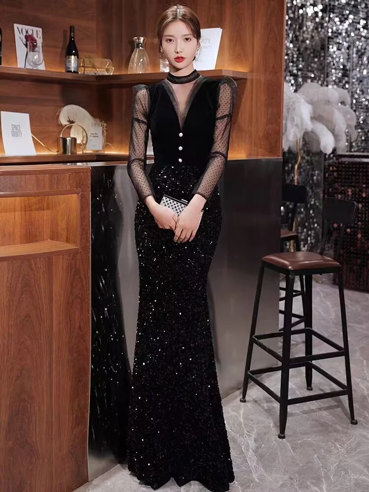 秋新品パーティードレス ワンピース セクシーマーメイド 結婚式 成人式 スパンコール パーティー 誕生日 ロングドレス お呼ばれ 司会者 演奏会 挙式