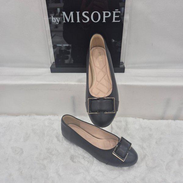 By 女性 スクエア装飾 フラット シューズ 112HT435SZ005 BLACK 3 JJ