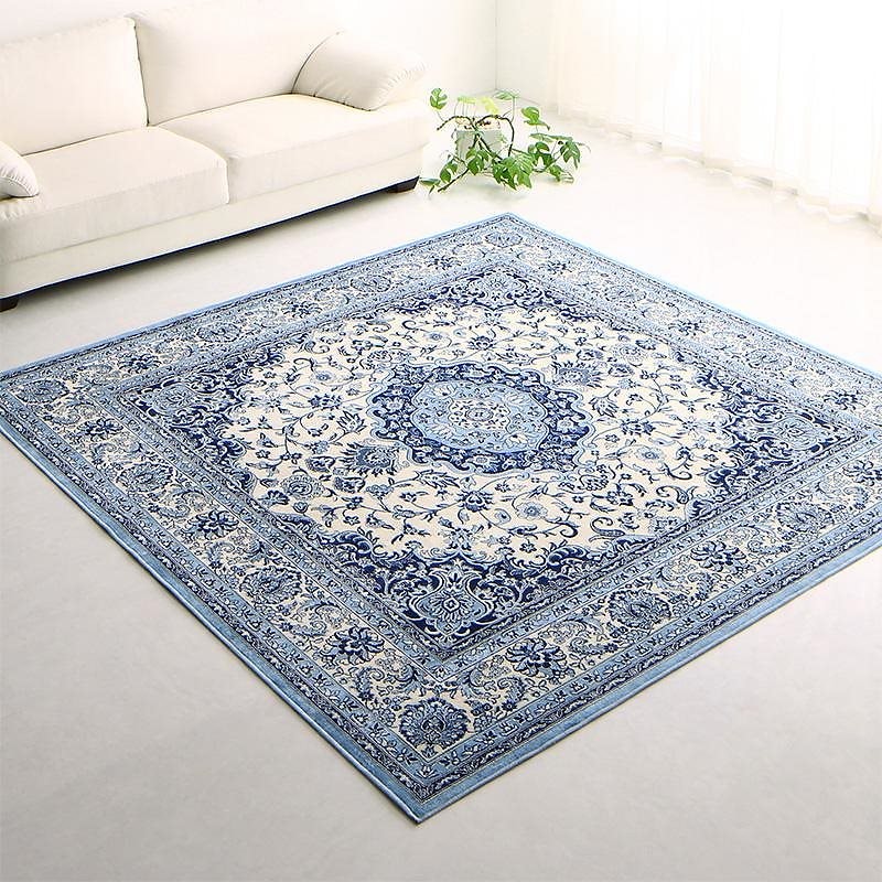 ベルギー製 モケット織 リゾート風クラシックデザインラグ [Anneke]アンネケ 190x190cm エレガンスブルー