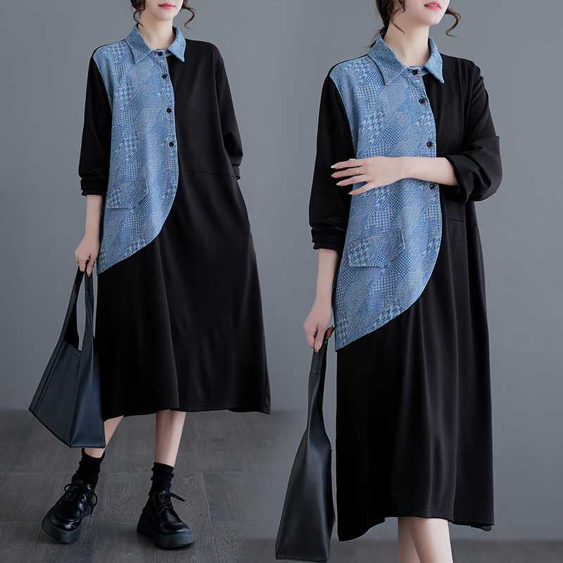 「ファットガール」 2024春夏 ドッキング ワンピース 大きいサイズ シャツワンピース30%までに制限