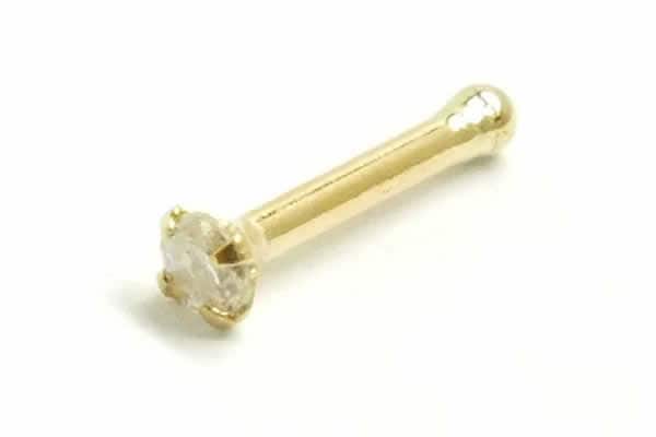 ボディピアス 14金イエローゴールド ノーズスタッド ダイヤモンド（クラリティPK2 サイズ2.0mm）ゲージ18G 本物 高級 鼻ノストリル 男性 女性 プレゼント y14pk2-nst-20