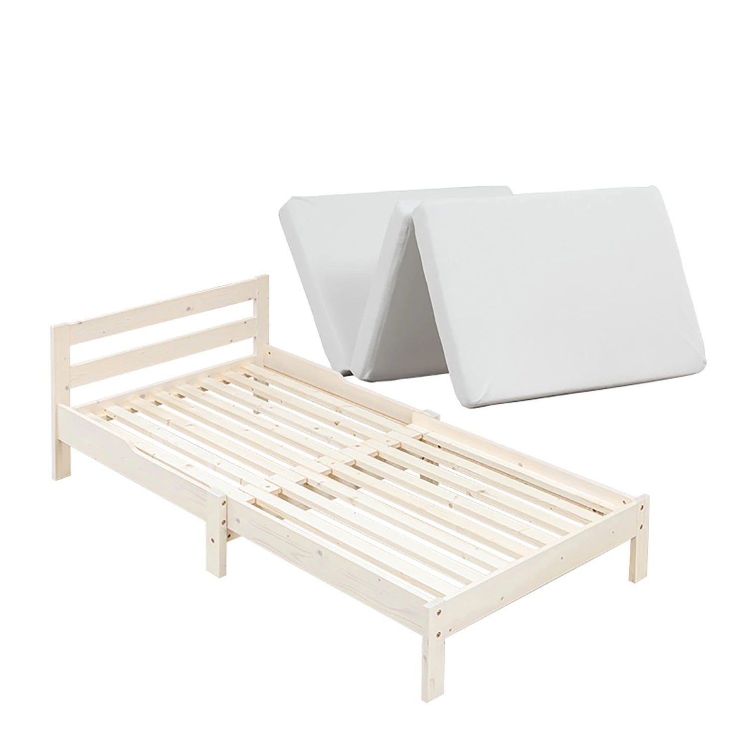 ベッド 伸長式すのこベッド 天然木パイン(シングル) ウレタンマットレス付き すのこベッド