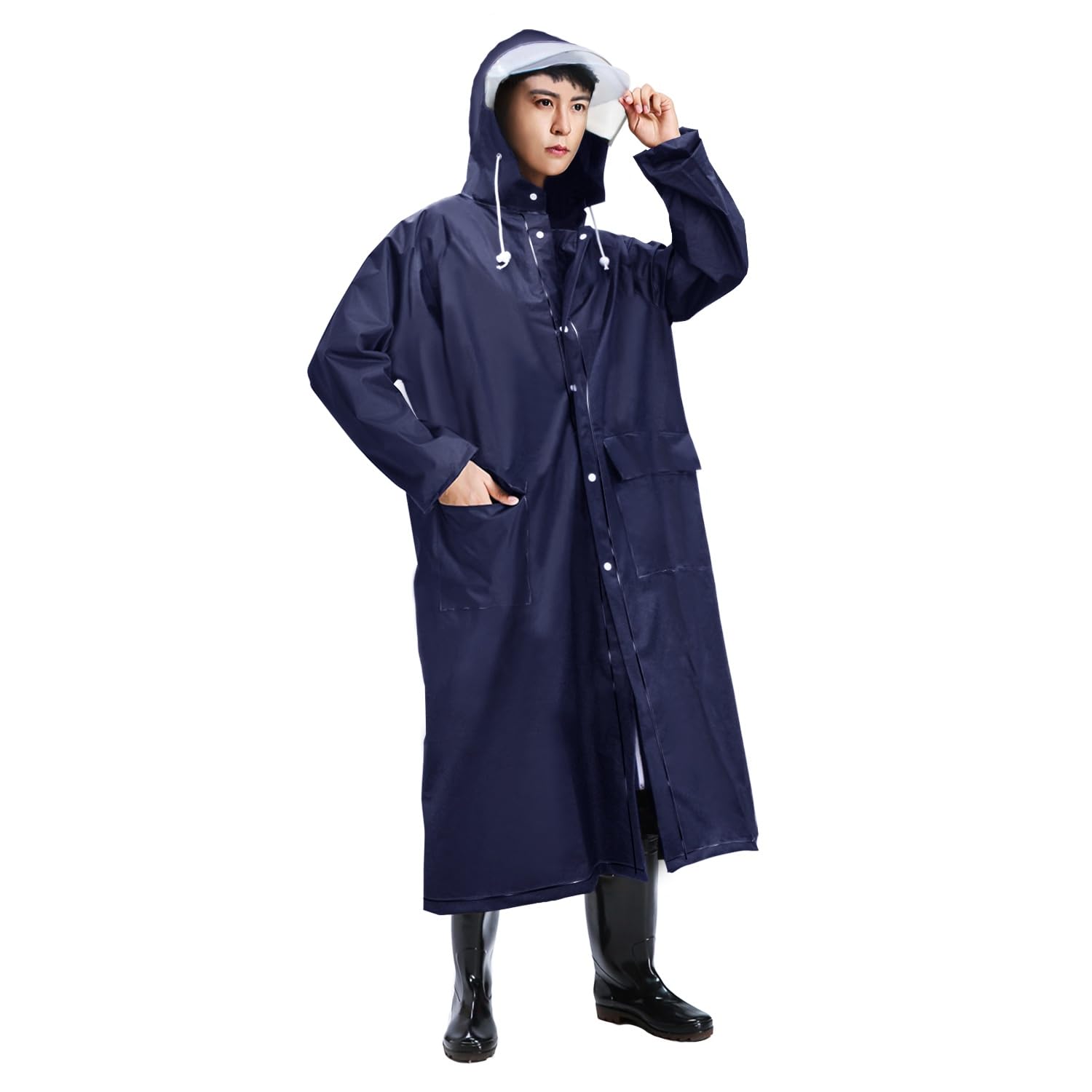 Jerise 【透明レインバイザー付き】 レインコート 大きいサイズ 男女兼用 リュック対応 超撥水 レインウェア バイク 自転車 雨具 レインポンチョ ロング 防水 防風 メンズ レディース 雨合羽