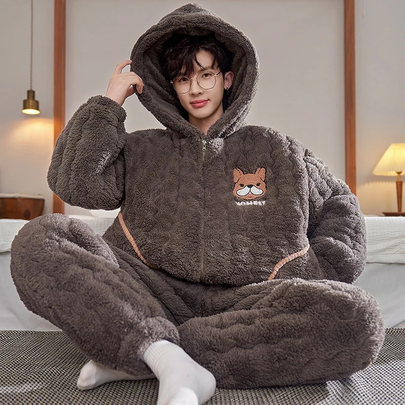通学 パジャマ男性秋冬加絨加厚サンゴ絨毯三層綿挟み男性フランネル冬保温セット 保育園 小学部