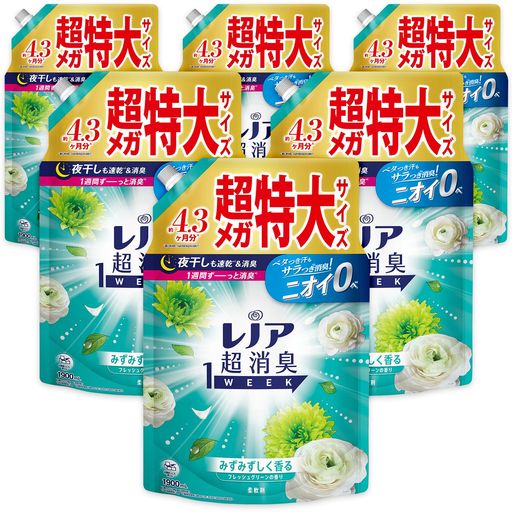 超消臭1WEEK 柔軟剤 フレッシュグリーン 詰め替え 1,900ML×6袋 [大容量] [ケース品]