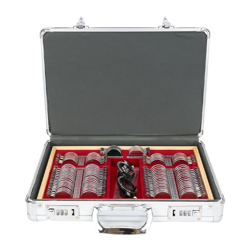 光学レンズ 検眼リムキットセット 104個 標準バージョン 検眼テストトライアルレンズ 金属検眼テストメガネ アルミニウムケース トライアルレンズケース