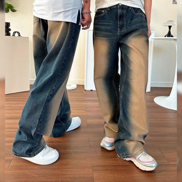 男女兼用 Y2K ウォッシング ビンテージ ワイド デニム パンツ UJ-JEA-8014