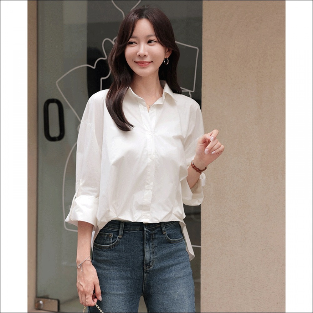 Click & Funny バルディーピンタックロールアップシャツ