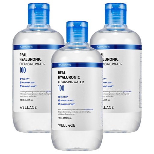 リアルヒアルロニッククレンジングウォーター 400ml 3個 弱酸性 メイク落とし