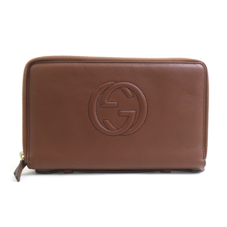 グッチ GUCCI オーガナイザー 財布 レザー ブラウン ゴールド メンズ 336286 e61882a