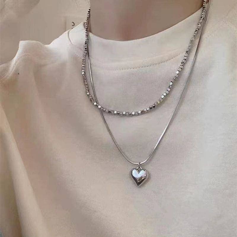 二重チタン鋼ハート形鎖骨鎖ネックレス韓国ファッション30%までに制限