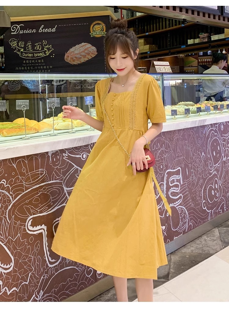 ワンピース 膝丈 ひざ丈 膝下 袖あり 半袖 5分袖 五分袖 スクエアネック セミフレア かわいい 大人可愛い きれいめ シンプル 大人 おしゃれ お洒落 大人可愛い 大人女子 主役級 存在感 美容師