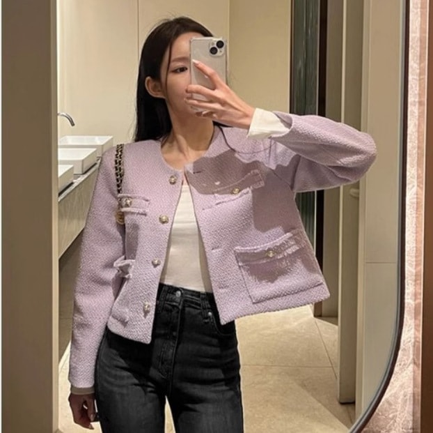 ツイードジャケット ショート丈 レディース ジャケット 上着 テーラードジャケット ノーカラージャケット 長袖 襟なし ノーカラー ポケット 前開き ツイード ボタン かわいい 大人可愛い きれいめ 19,586円
