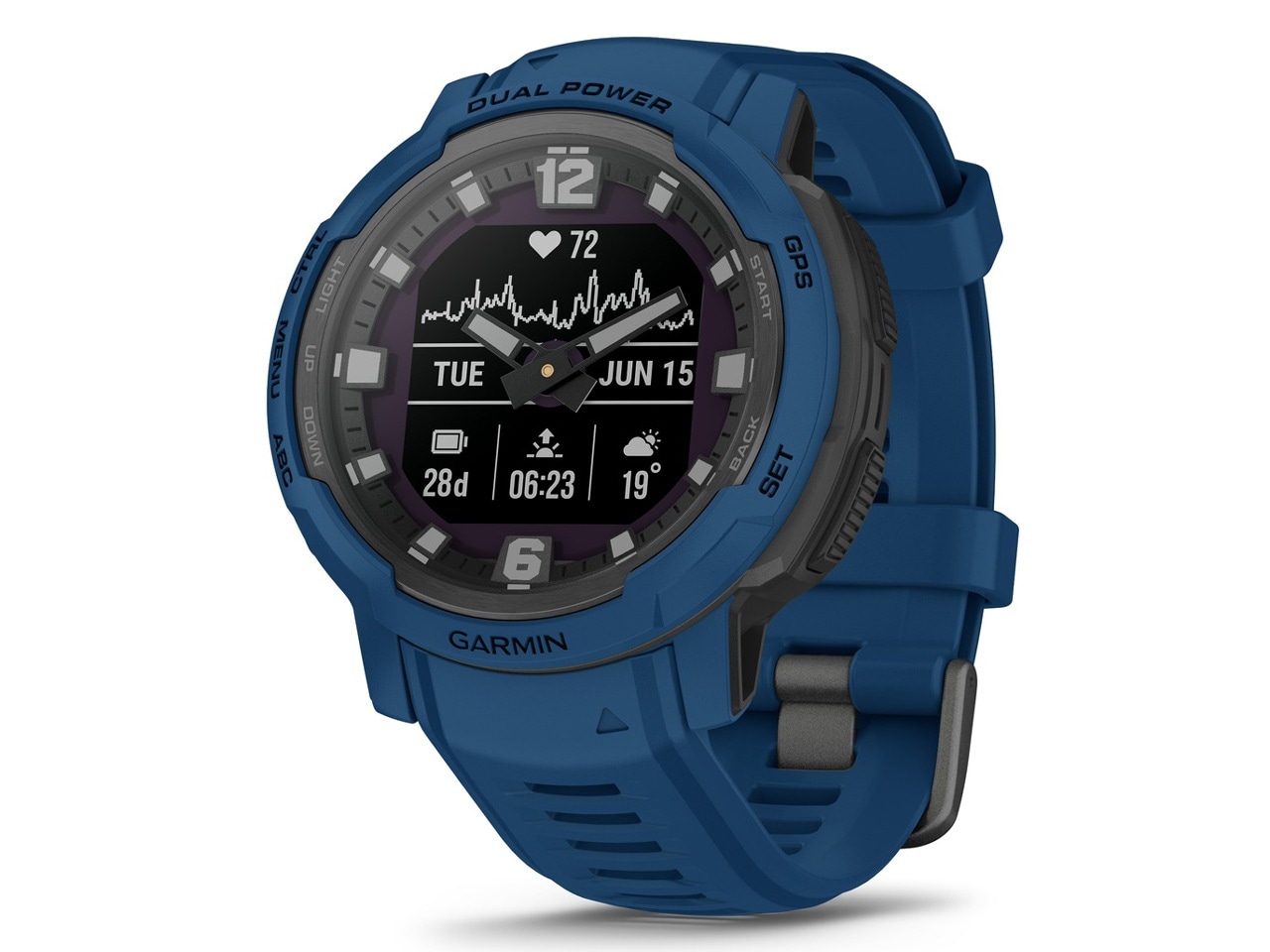 Instinct Crossover Dual Power 010-02730-42 [Tidal Blue]発光アナログ時計針を採用したハイブリッドGPSウォッチ